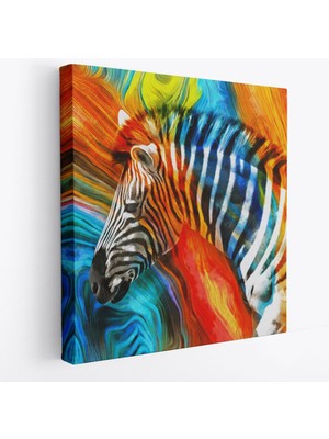 Renkli Zebra Yağlıboya Görünüm Dekoratif Kanvas Duvar TABLOSU-5843