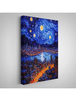 Çerçeveli Vincent Van Gogh Tarzı New York Manzara TABLOSU-7700