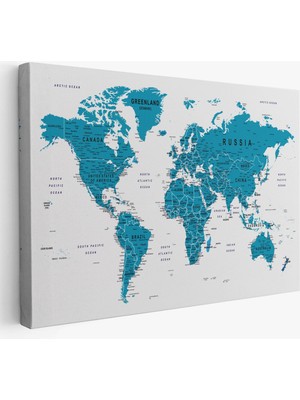 Dünya Haritası Dekoratif Kanvas Tablo Son Derece Detaylı ve Eğitici 1574
