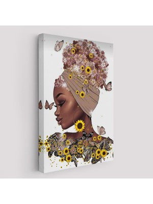 Çiçekler Içindeki Afrikalı Güzel Kadın Duvar TABLOSU-6038