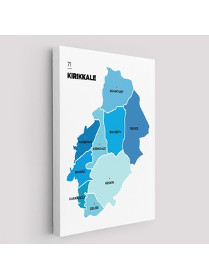Kırıkkale Ili ve Ilçeler Haritası Dekoratif Kanvas Tablo 1393
