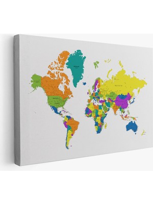 Dünya Haritası Detaylı Dekoratif Kanvas Tablo 1054