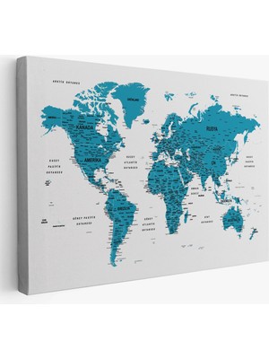 Türkçe Dünya Haritası Dekoratif Kanvas Tablo Son Derece Detaylı 1609