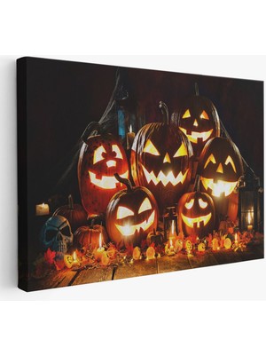 Cadılar Bayramı Korkunç Kabak Kanvas Dekoratif Duvar TABLOSU-5203 (Tek Parça)