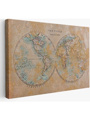 Eskitme Dünya Haritası Vintage Dekoratif Kanvas Tablo 1092