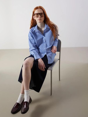 Xsıde  Çizgili Oversize Oxford Kadın Gömlek  (W5)