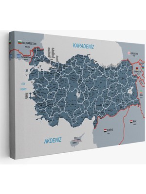 Türkiye Haritası Kanvas Tablo Il ve Ilçeli Ayrıntılı Eğitici Komşulu Tablo 3009