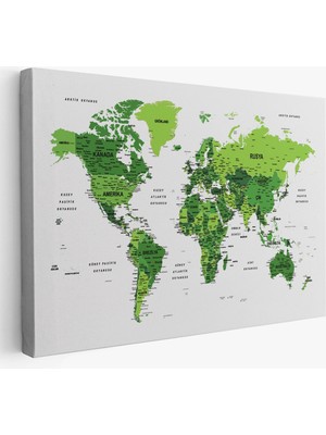 Türkçe Dünya Haritası Dekoratif Kanvas Tablo Son Derece Detaylı 1613