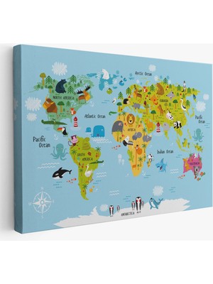 Çocuk Odası Hayvanlar Alemi Dünya Haritası 1007