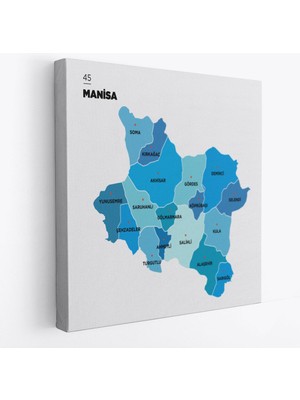 Manisa Ili ve Ilçeler Haritası Dekoratif Kanvas Tablo 1414