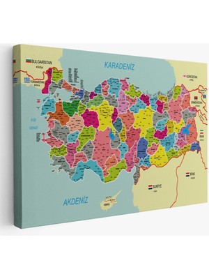 Türkiye Haritası Kanvas Tablo Il ve Ilçeli Ayrıntılı Eğitici Komşulu Tablo 2996