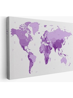 Dünya Haritası Mor Renkli Dekoratif Kanvas Tablo 1044