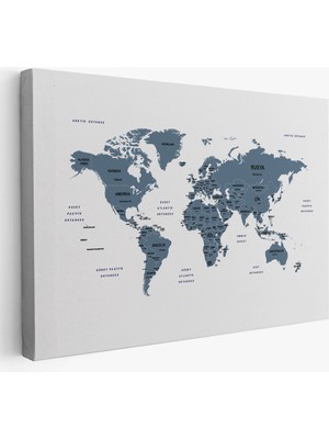 Türkçe Dünya Haritası Dekoratif Kanvas Tablo Ülke ve Başkentli 1514