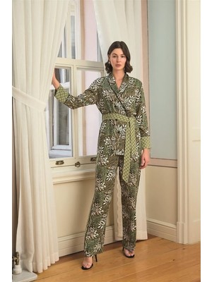Monamise Çiçek Yaprak ve Etnik Desenli Pijama Takımı
