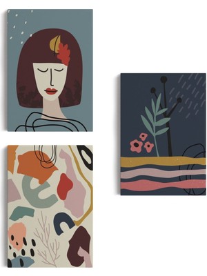 Çağdaş, Modern, Soyut Pastel 3 Lü Duvar Tabblo Seti-Ah-8