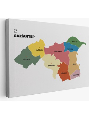 Gaziantep Ili ve Ilçeler Haritası Dekoratif Kanvas Tablo 1343