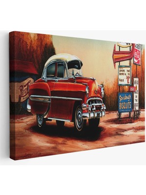 Kırmızı Klasik Araba TABLOSU-6608