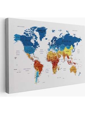 Dünya Haritası Dekoratif Kanvas Tablo Son Derece Detaylı ve Eğitici 1569