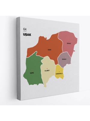 Uşak Ili ve Ilçeler Haritası Dekoratif Kanvas Tablo 1476
