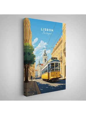 Portekiz Lizbon Sarı Tramvay TABLOSU-7972