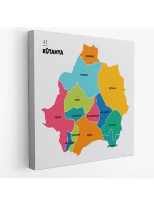 Kütahya Ili ve Ilçeler Haritası Dekoratif Kanvas Tablo 1406