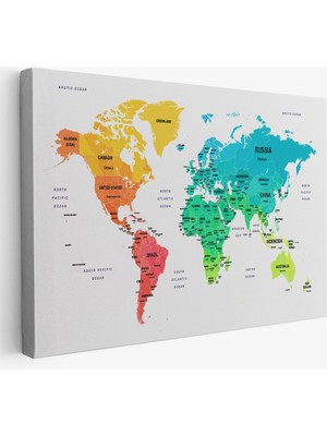 Dünya Haritası Dekoratif Kanvas Tablo Ülke ve Başkentli 1563