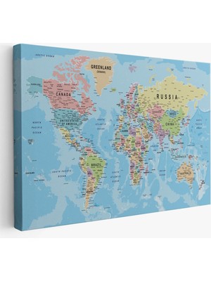 Dünya Haritası Kanvas Tablo Çok Ayrıntılı Dekoratif ve Okyanuslu 2161