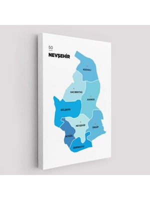 Nevşehir Ili ve Ilçeler Haritası Dekoratif Kanvas Tablo 1429