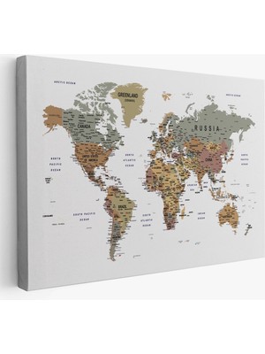 Dünya Haritası Dekoratif Kanvas Tablo Son Derece Detaylı ve Eğitici 1598