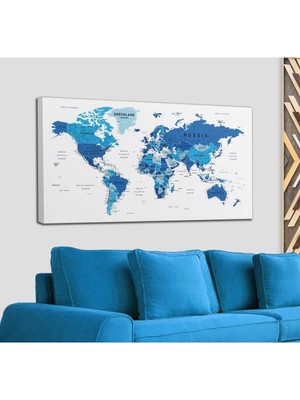 Dünya Haritası Dekoratif Kanvas Tablo Son Derece Detaylı ve Eğitici 1573