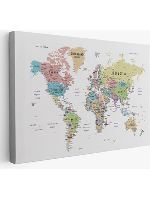 Dünya Haritası Dekoratif Kanvas Tablo Son Derece Detaylı ve Eğitici 1587