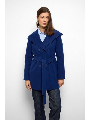 Kapüşonlu Kruvaze Kısa Kaban Saks 3103