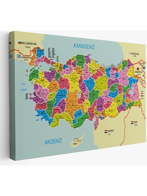 Türkiye Haritası Kanvas Tablo Il ve Ilçeli Ayrıntılı Eğitici Komşulu Tablo 3001