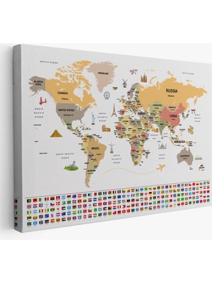 Dünya Haritası Ülke Bayraklı ve Başkentli Kanvas Tablo 1935