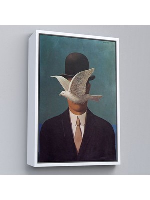 Çerçeveli Rene Magritte Melon Şapkalı Adam Sürreal Duvar TABLOSU-6210