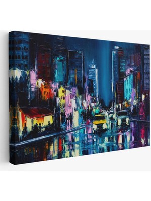 New York Gece Manzarası Yağlıboya Dekoratif Duvar TABLOSU-3533