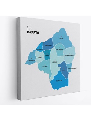 Isparta Ili ve Ilçeler Haritası Dekoratif Kanvas Tablo 1363