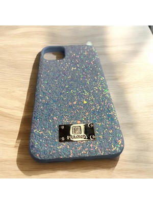 Iphone 11 Lüks Mavi Renk Kristal Simli Içi Kadife Kumaşlı Telefon Kılıfı