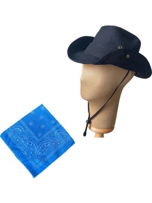 Rupen Kraft Yazlık Katlanabilir Safari Fötr Kovboy Şapkası Pamuk Bandana Kombinli