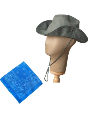 Rupen Kraft Yazlık Katlanabilir Safari Fötr Kovboy Şapkası Pamuk Bandana Kombinli
