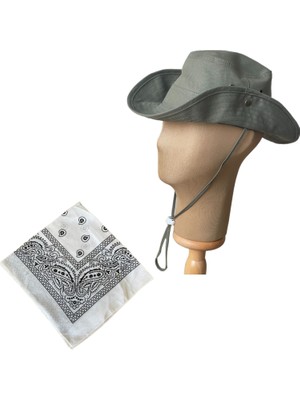 Rupen Kraft Yazlık Katlanabilir Safari Fötr Kovboy Şapkası Pamuk Bandana Kombinli