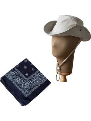 Rupen Kraft Yazlık Katlanabilir Safari Fötr Kovboy Şapkası Pamuk Bandana Kombinli