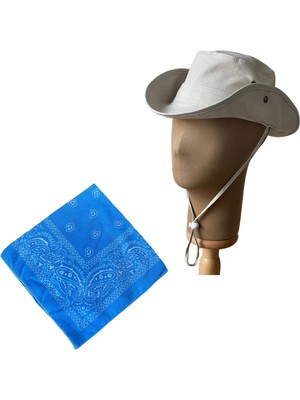 Rupen Kraft Yazlık Katlanabilir Safari Fötr Kovboy Şapkası Pamuk Bandana Kombinli