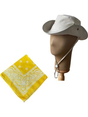 Rupen Kraft Yazlık Katlanabilir Safari Fötr Kovboy Şapkası Pamuk Bandana Kombinli