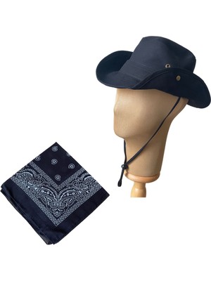 Rupen Kraft Yazlık Katlanabilir Safari Fötr Kovboy Şapkası Pamuk Bandana Kombinli