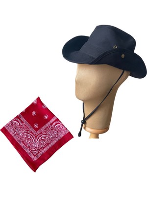 Rupen Kraft Yazlık Katlanabilir Safari Fötr Kovboy Şapkası Pamuk Bandana Kombinli