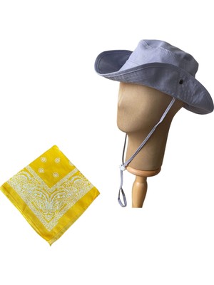 Rupen Kraft Yazlık Katlanabilir Safari Fötr Kovboy Şapkası Pamuk Bandana Kombinli