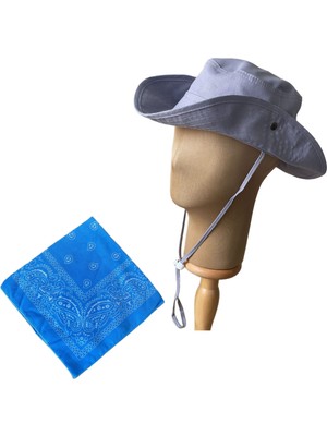 Rupen Kraft Yazlık Katlanabilir Safari Fötr Kovboy Şapkası Pamuk Bandana Kombinli