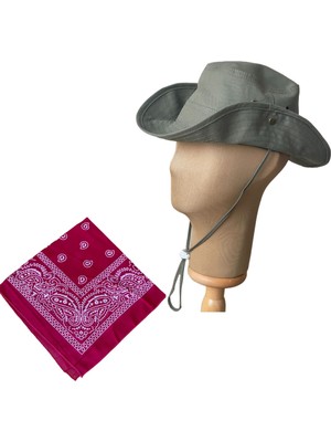 Rupen Kraft Yazlık Katlanabilir Safari Fötr Kovboy Şapkası Pamuk Bandana Kombinli