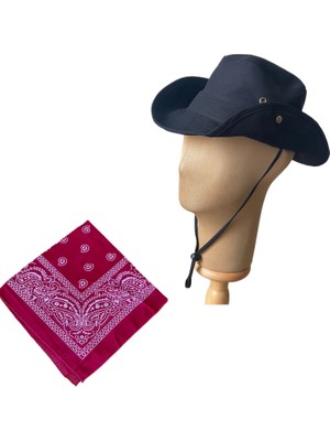 Rupen Kraft Yazlık Katlanabilir Safari Fötr Kovboy Şapkası Pamuk Bandana Kombinli